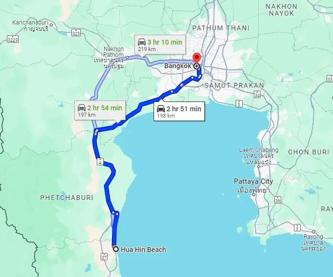 Carte du trajet bkk hua hin